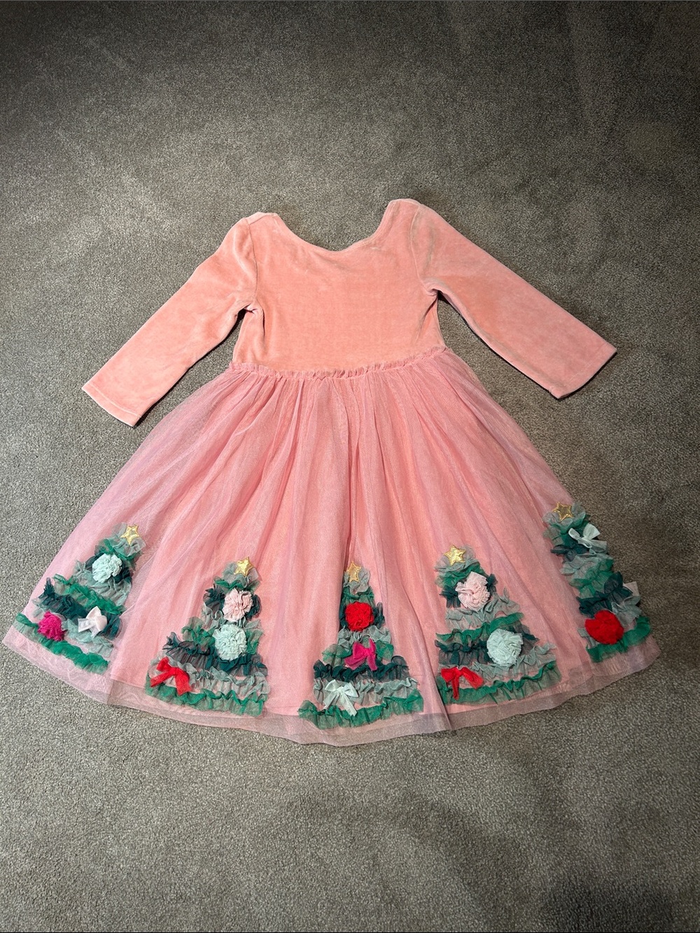 Mini Boden Pink Tulle Dress with Floral Tree Appliqués
